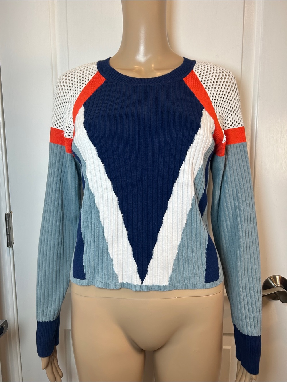 Rag & Bone Colorblock Geometric Ribbed Knit Mesh Sweater size S